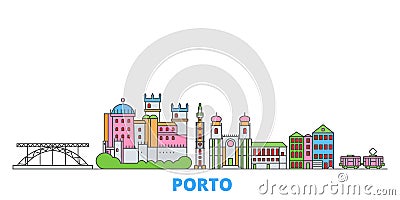 Portugal, Porto line cityscape, flat vector. Travel city landmark, oultine illustration, line world icons Vector Illustration