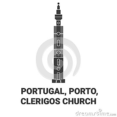 Portugal, Porto, Clerigos Church travel landmark vector illustration Vector Illustration