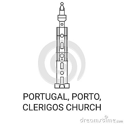Portugal, Porto, Clerigos Church travel landmark vector illustration Vector Illustration