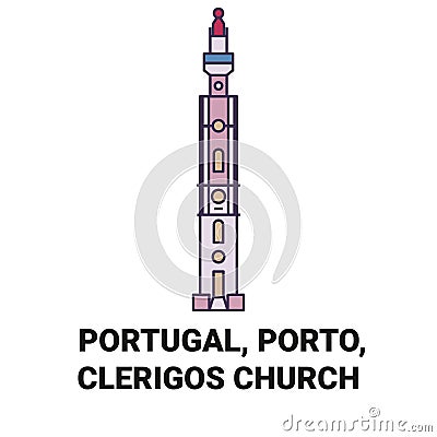 Portugal, Porto, Clerigos Church travel landmark vector illustration Vector Illustration