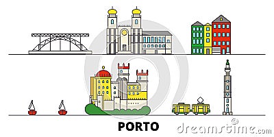 Portugal, Porto flat landmarks vector illustration. Portugal, Porto line city with famous travel sights, skyline, design Vector Illustration