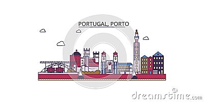 Portugal, Porto tourism landmarks, vector city travel illustration Vector Illustration