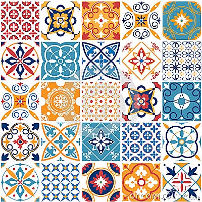 Portugal seamless pattern. Vintage mediterranean ceramic tile texture. Geometric tiles patterns and wall print textures Vector Illustration