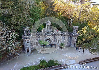 Portugal, Sintra, Quinta da Regaleira, Portal two Guardians (Portal dos Guardiales), general look Editorial Stock Photo