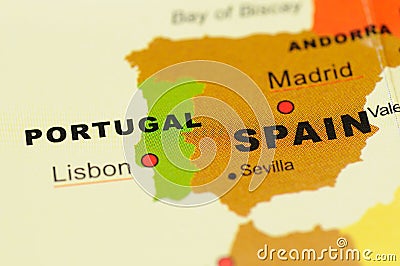 Portugal and Spain on Map Stock Photo