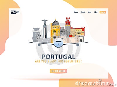 Portugal. Travel banner or web template for web site or landing page. Time to travel. Vector UI illustration. Vector Illustration