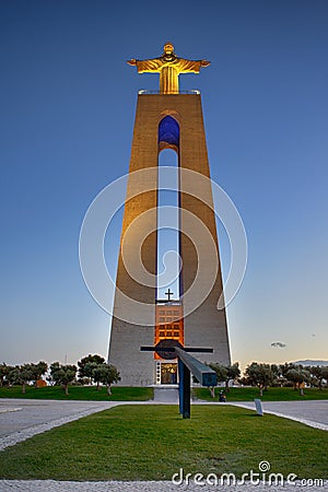 Portugal Traveling. Cristo-Rei King-Christ Sanctuary in Almada District in Portugal as a Sanctuary and Popular Landmark. Located Editorial Stock Photo