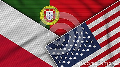 Portugal United States of America Poland Flags Together Fabric Texture Illustration Stock Photo
