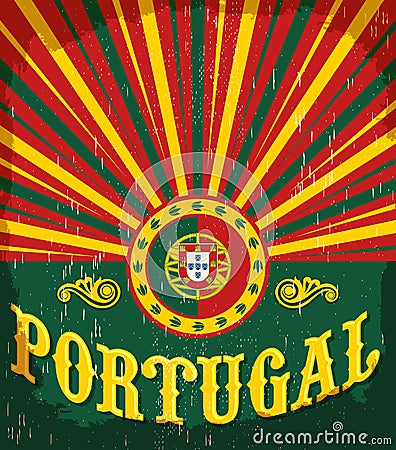 Portugal vintage old poster with Portuguese flag colors Vector Illustration