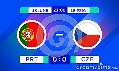 Portugal vs Czech Match Design Element. Flags Icons with transparency isolated on blue background. Football Championship Vector Illustration