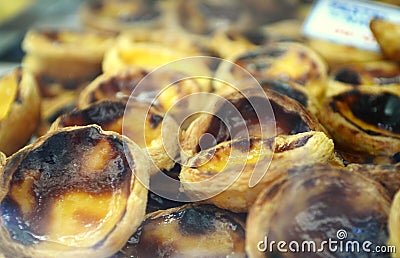 Portugese national pastries: Egg Custard Tart background (Pastel de nata) Stock Photo