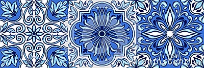 Portuguese azulejo ceramic tile pattern. Vector Illustration