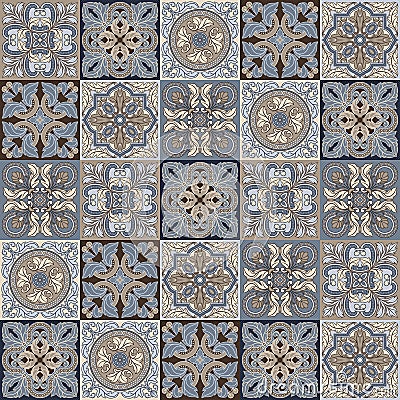 Portuguese azulejo ceramic tile seamless pattern. Mediterranean traditional ornament. Vector Illustration
