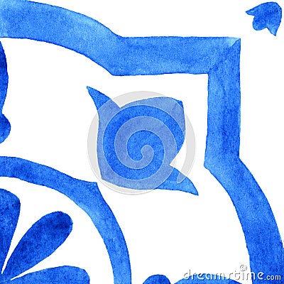 Portuguese azulejo tile. Blue and white gorgeous pattern. Cartoon Illustration