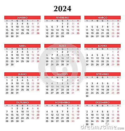 2024 portuguese calendar. Simple vector template illustration for Portugal. Vertical Vector Illustration