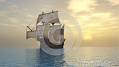 Portuguese caravel of the fifteenth century Cartoon Illustration