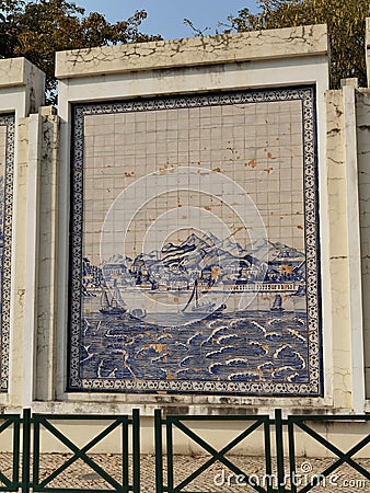 Macau Azulejo Macao Mosaic Tile Delft Blue White Green Flower Porcelain China Wall Mural Portuguese Architecture Cultural Heritage Editorial Stock Photo