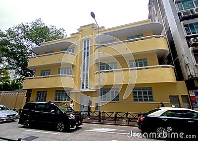 Portuguese Colony Macao Macau Street Macao Art Deco Architecture China Cityscape Greater Bay Editorial Stock Photo