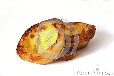 Portuguese custard pastry called a pasteis de nata isolated on white background Stock Photo