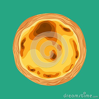 Portuguese custard tart - pastel de nata, top view. Traditional portuguese pastry. Vector hand drawn illustration. Vector Illustration