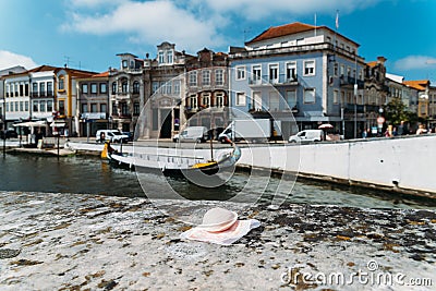 Portuguese delicacy called Ovos Moles made of egg yolks and sugar on the water channel background in Aveiro city Stock Photo