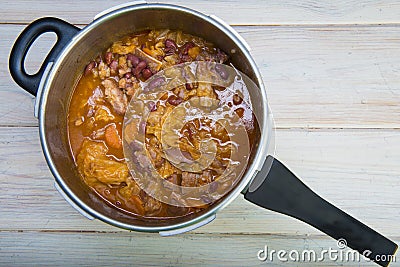 Portuguese feijoada in the cooking pot Stock Photo