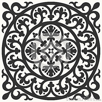 Portuguese floor ceramic tiles azulejo design, mediterranean pattern black and white Vector Illustration