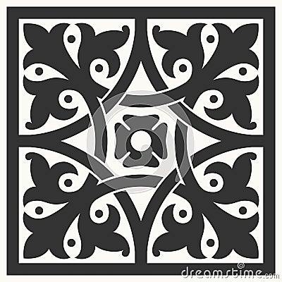 Portuguese floor ceramic tiles azulejo design, mediterranean pattern black and white Vector Illustration