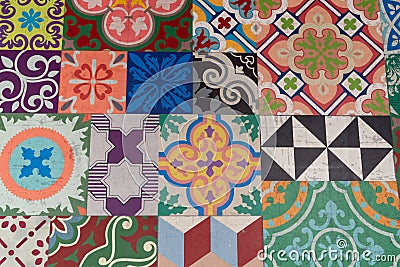 Portuguese glazed tiles handmade floor tile Stock Photo