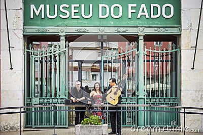 Fado band in front of Fado Museum in Lisbon, Portugal Editorial Stock Photo