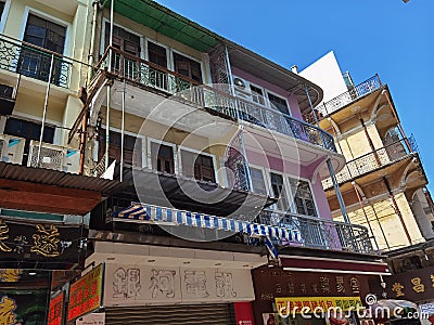 Portuguese Macau Colonial Architecture Merchants Shop FaÃ§ade Balcony Heritage San Malo Mansion Macao Leal Senado Square Editorial Stock Photo