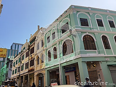 Portuguese Macau Colonial Architecture Tung Sin Tong FaÃ§ade Balcony Heritage San Malo Mansion Macao Leal Senado Square Pessanha Editorial Stock Photo