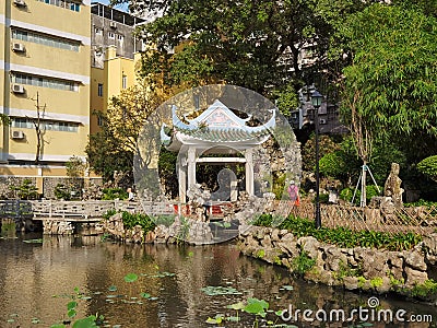 Portuguese Macau Lou Lim Ioc Garden Chinese Pagoda Architecture Ancient Antique Colonial Building Neoclassism Style Arts Crafts Editorial Stock Photo