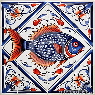 Portuguese sardine fish on typical traditional tile Stock Photo