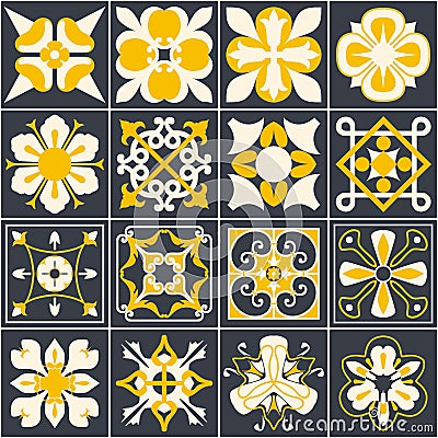 Portuguese tiles. background. Mediterranean style. Multicolor design. Vector Illustration
