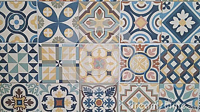 Portuguese tiles pattern Azulejo design seamless background of vintage mosaics Stock Photo