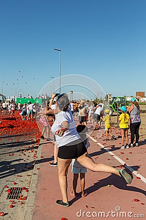 Portuguese Tomato Throwing Festival in SantarÃ©m Editorial Stock Photo