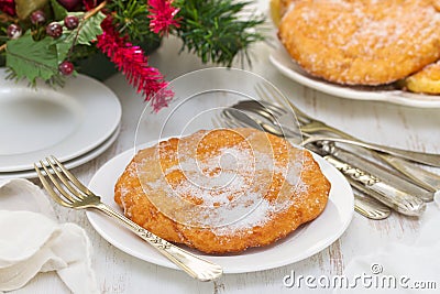 Portuguese typical cookies Filhoses on plate Stock Photo