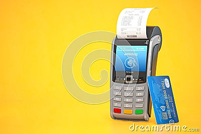 POS point of sale terminal for credit card payment on yellow background Cartoon Illustration