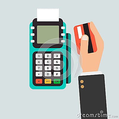 Pos terminal usage concept in flat style Stock Photo