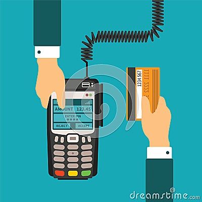 Pos terminal usage vector concept in flat style Vector Illustration