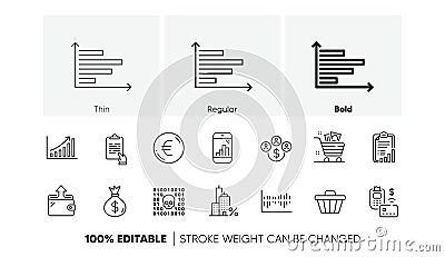 Pos terminal, Wallet and Buying currency line icons. For web app, printing. Line icons. Vector Stock Photo