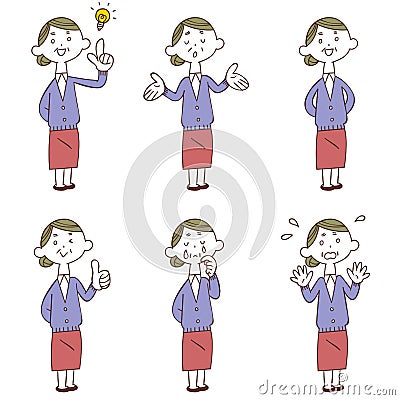 Pose and gesture of middle-aged and older women Full body Vector Illustration