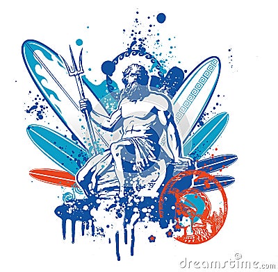 Poseidon surfer Vector Illustration