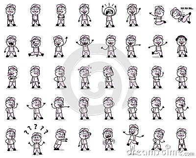 Poses of Cartoon Vendor Character - Collection of Concepts Vector illustrations Cartoon Illustration