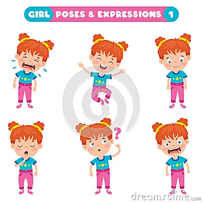 Poses And Expressions Of A Funny Girl Vector Illustration