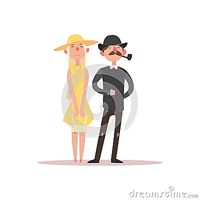 Posh Dressed Adult Couple Vector Illustration