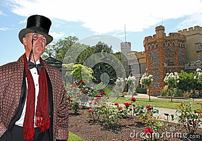 Posh gent at country manor house Stock Photo