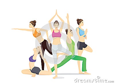 Posing different yoga posture. Vector Illustration