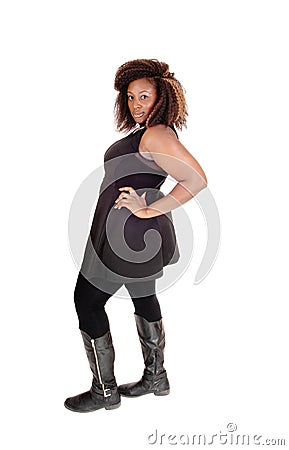 Posing young African woman in tights. Stock Photo